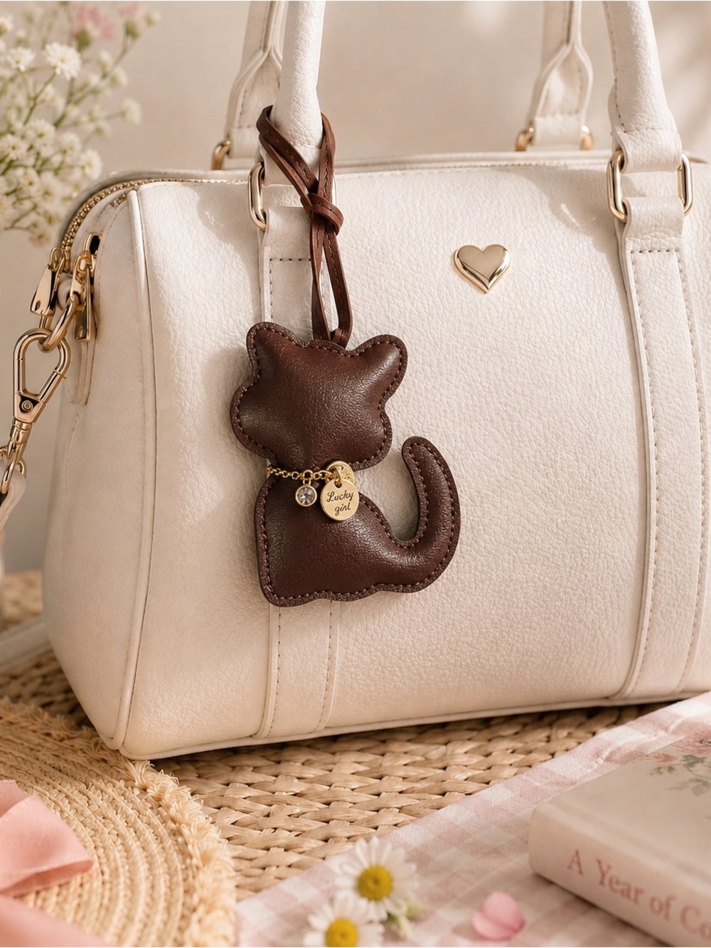 Dark Brown Cat Charm Wristlet Keychain